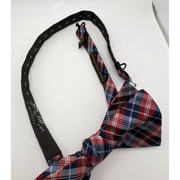 Countess Mara Bow Tie Plaid Red White Blue Silk Patriotic 4th of July - Picture 5 of 7